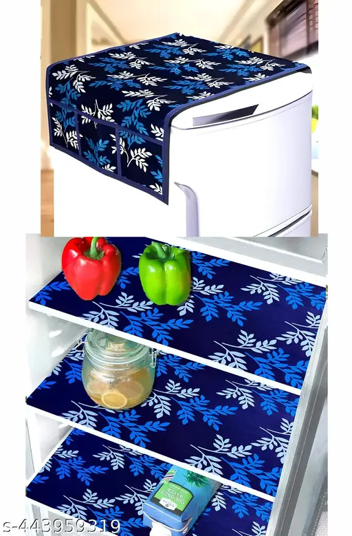 Crosmo Refrigerator Combo of Exclusive Decorative 1 Fridge TOP Cover, 3 Fridge MATS(4 PCS Set)