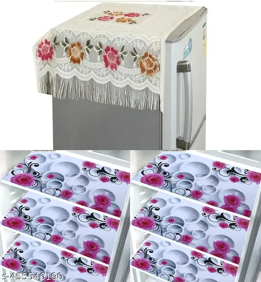 Combo of 1 Refrigerator Fridge Top Cover and 6 Pcs Fridge Place Mats