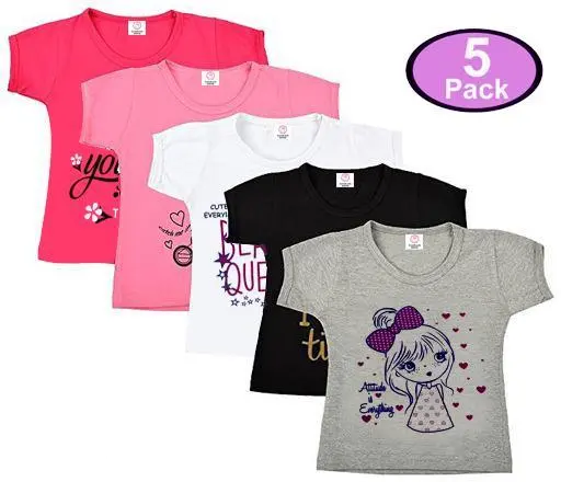 Girls Grey Cotton Tshirts Pack Of 5