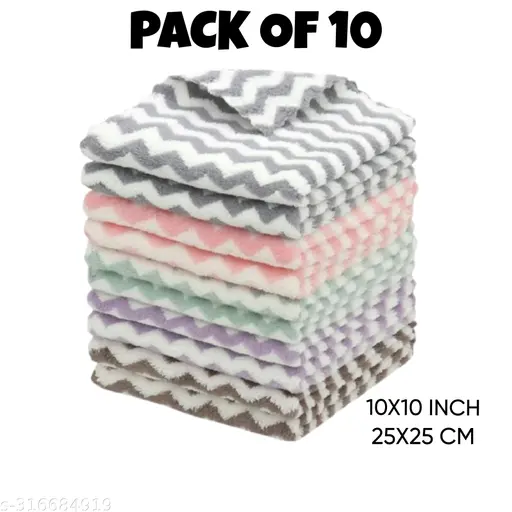 Microfiber Kitchen Napkins / Dish Towels – Pack of 10 | 25x25 cm (10x10 inch), Multi-Design, Lint-Free & Highly Absorbent Cleaning Cloths for Kitchen & Dish Use