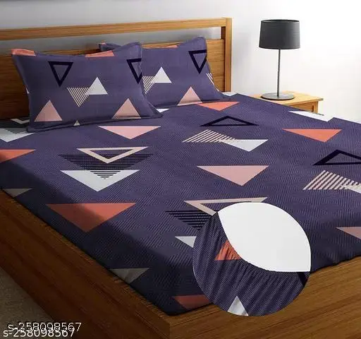 Shiv Decor make Cotton Feel All Around Elastic Fitted Glace Printed King Size Double Bed Bedsheet with 2 Large Pillow Covers Fits Upto Mattress of 8 Inches,Size - 72 x 78 x 10