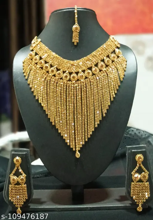Stylish Gold Plated Brass Adjustable Jewellery Set For Women ( Gold )