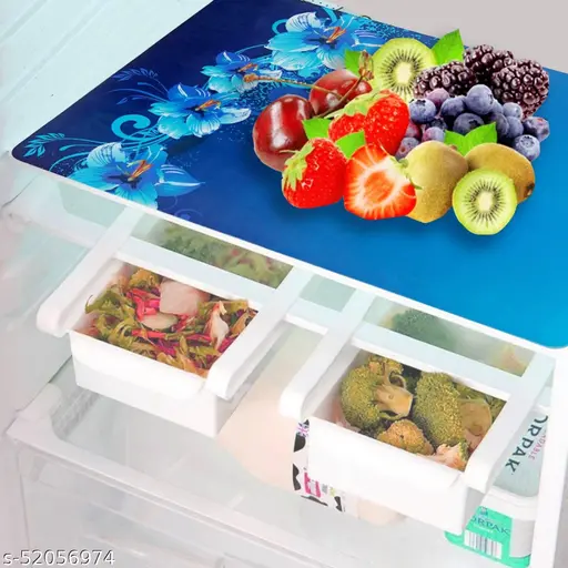 FRC DECOR Exclusive Combo of 1 Cotton Fridge Top Cover, 2 Cotton Fridge Handle Cover, 4 Fridge Mats (7 Pcs Set)