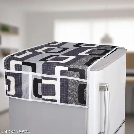 Crosmo Polyester Fridge Top Cover/Refrigerator Cover With 6 Utility Pockets and 4 Pc Fridge Mat