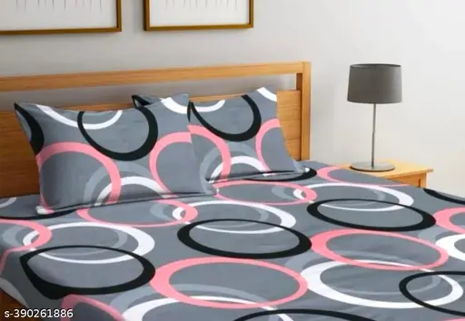 Super Soft Glace Cotton All Round Elastic Fitted Double Bed Bedsheet with 2 Pillow Covers-72x78x7 Inches-fiteed_Double