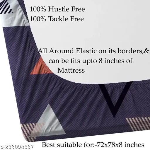 Shiv Decor make Cotton Feel All Around Elastic Fitted Glace Printed King Size Double Bed Bedsheet with 2 Large Pillow Covers Fits Upto Mattress of 8 Inches,Size - 72 x 78 x 10