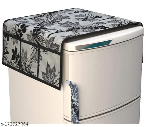 GNT | Single Door Fridge Cover | Set of Fridge Top Cover with Side Pockets, 4 Fridge Mat and 1 Handle Cover | Refrigerator Covers | Black Colour | Combo Pack | Fridge Covers | Fridge Mats