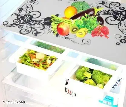 Fridge Covers Combo Set | Pack of 4 Fridge Tray Mats, 1 Fridge Handle Cover and 1 Fridge Top Cover | Refrigerator Cover | Silver Colour | Fridge Mats